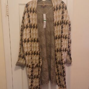 Joseph Black and Tan Houndstooth Cardigan